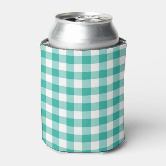 Green And White Gingham Check Pattern Can Cooler