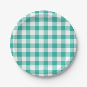 Green And White Gingham Check Pattern Paper Plate