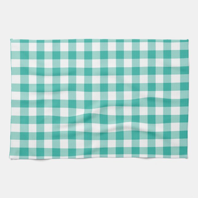 Green And White Gingham Check Pattern Tea Towel (Horizontal)