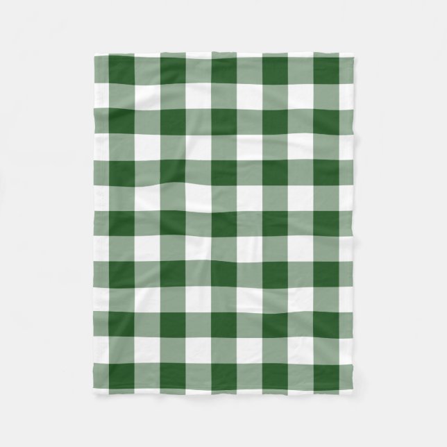 Green and White Gingham Pattern Fleece Blanket (Front)