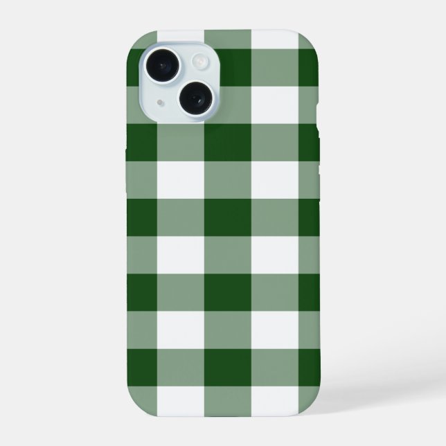 Green and White Gingham Pattern iPhone 15 Case (Back)