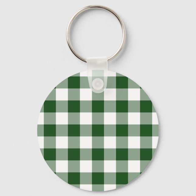 Green and White Gingham Pattern Key Ring (Front)