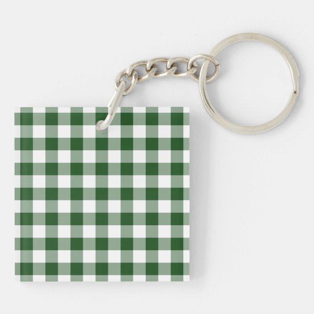 Green and White Gingham Pattern Key Ring (Back)