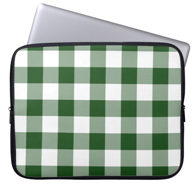 Green and White Gingham Pattern Laptop Sleeve (Front)