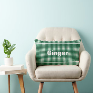 Green and White Gingham Pattern Modern Monogram  Lumbar Cushion
