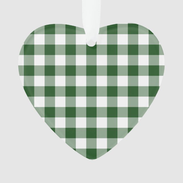 Green and White Gingham Pattern Ornament (Front)