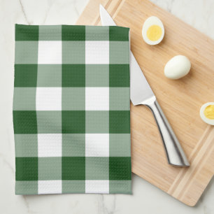 Green and White Gingham Pattern Tea Towel