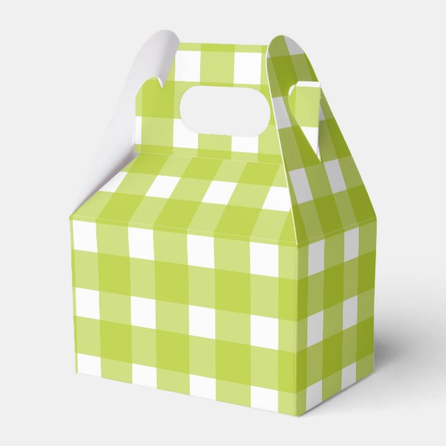 Green And White Gingham Plaid Wedding Party Favour Box (Front Side)