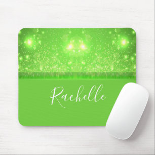 Green and white glitter print mouse pad