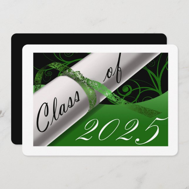 Green and White Graduation Party Invitation (Front/Back)