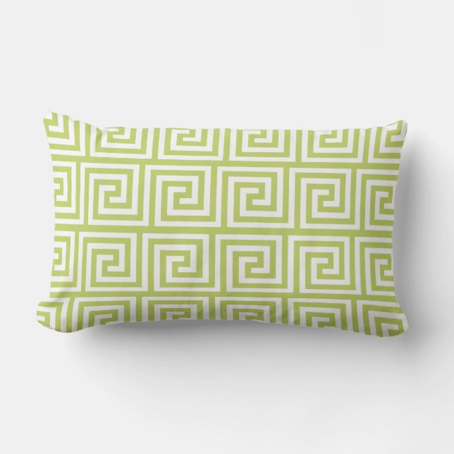 Green and White Greek Key Pattern Lumbar Pillow (Front)