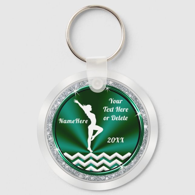 Green and White, Gymnastics Themed Party Favours Key Ring (Front)