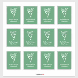 Green and White Heart Bookplates