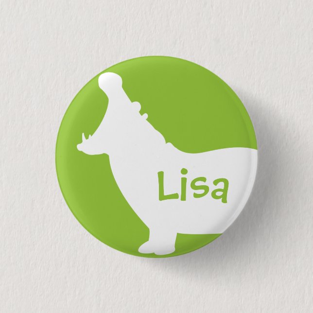 Green and White Hippo Custom Monogram 3 Cm Round Badge (Front)