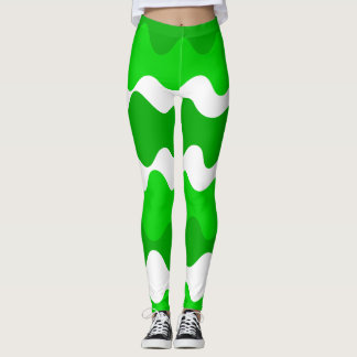 Green and white horizontal waves pattern leggings