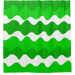 Green and white horizontal waves pattern  shower curtain