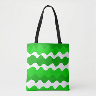 Green and white horizontal waves pattern tote bag