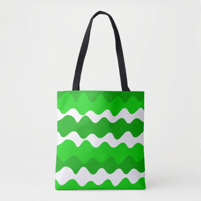 Green and white horizontal waves pattern  tote bag (Front)
