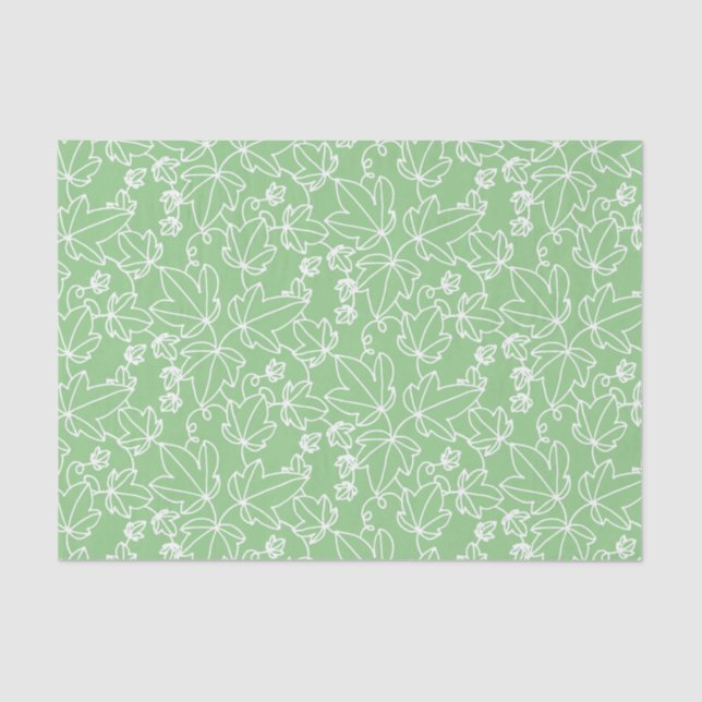 Green and White Ivy Leaf Floral Pattern Tissue Paper (Front)