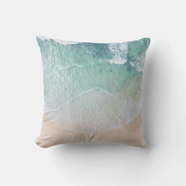 Green And White Lace Beach Sand and Seashore Cushion (Front)