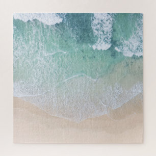 Green And White Lace Beach Sand and Seashore Jigsaw Puzzle