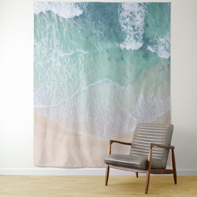 Green And White Lace Beach Sand and Seashore  Tapestry (In Situ)