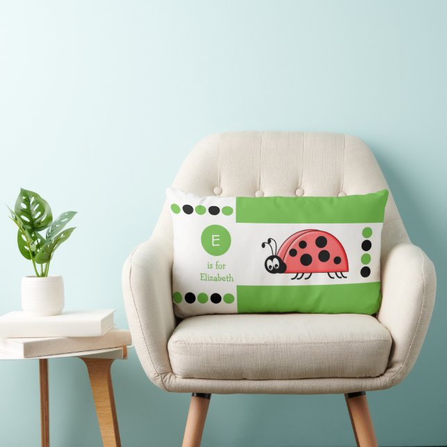 Green and white ladybird kids monogram lumbar cushion (Chair)