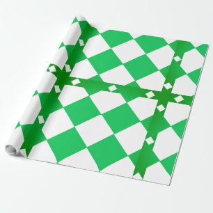 Green and White Large Chequerboard Diamond Pattern Wrapping Paper