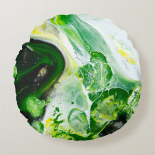 Green and white liquid round cushion