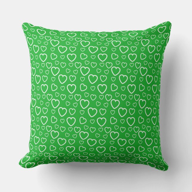 Green and White Love Hearts Pattern Cushion (Front)