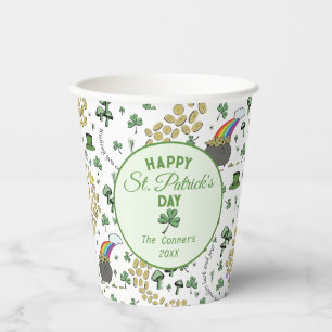 Green and White Lucky Shamrocks St Patricks Day Paper Cups