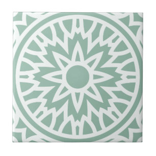 Green and White Mandala Ceramic Tile