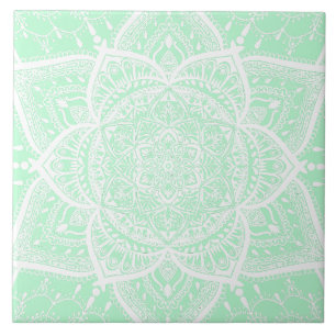 Green and White Mandala - Loergann in Jade Ceramic Tile