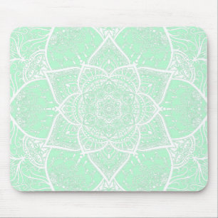 Green and White Mandala - Loergann in Jade Mouse Pad