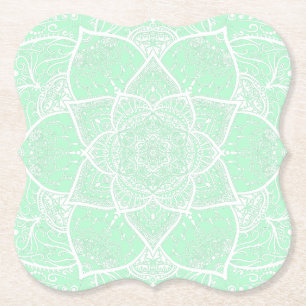 Green and White Mandala - Loergann in Jade Paper Coaster