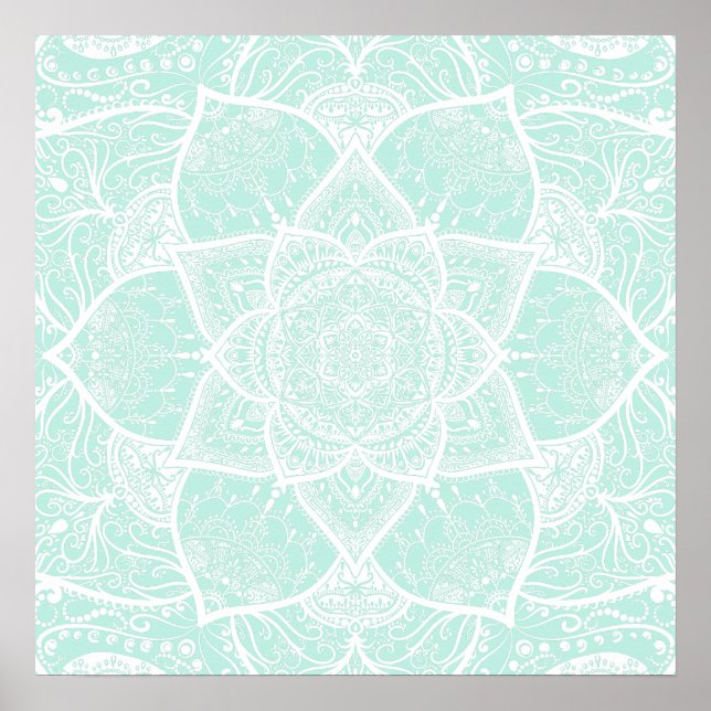 Green and White Mandala - Loergann in Sea Glass Poster (Front)