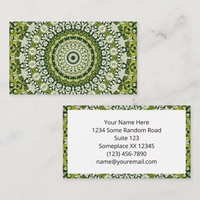 Green and White Mandala Pattern Design Business Card (Front/Back)