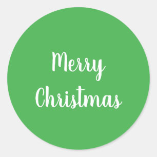 Green and White Merry Christmas Classic Round Sticker