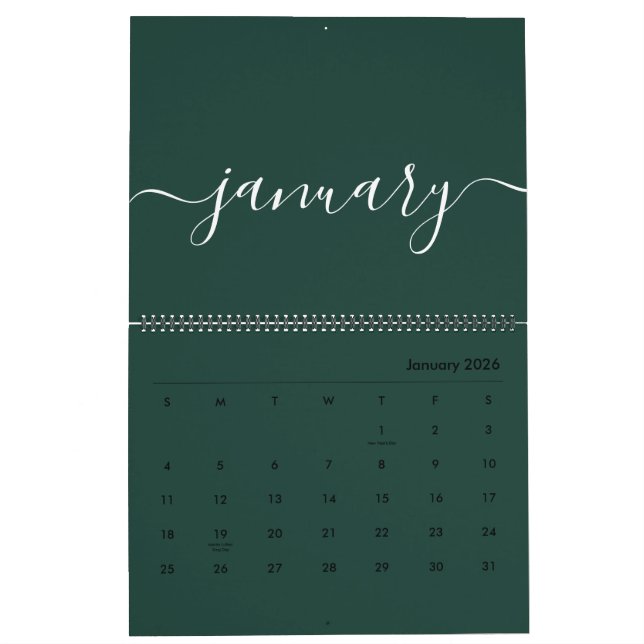 Green and White Minimalist 2026 Calendar (Jan 2026)