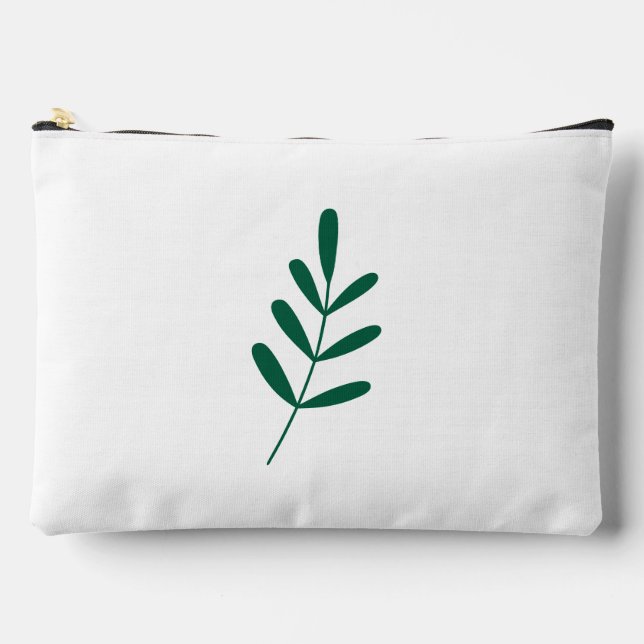 Green and White Minimalist Greenery  Accessory Pouch (Front)