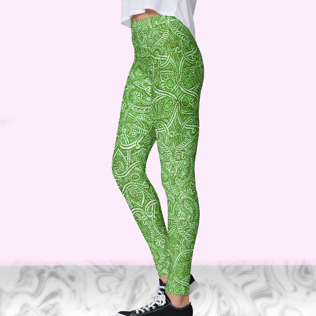 Green and white modern stylish trendy pattern leggings (Creator Uploaded)