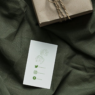 Green and white monstera, social links thank you enclosure card