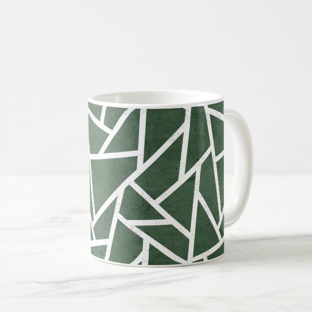Green and white mosaic pattern coffee mug (Front Right)