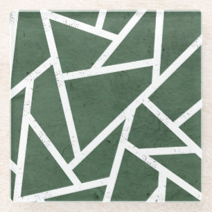 Green and white mosaic pattern glass coaster