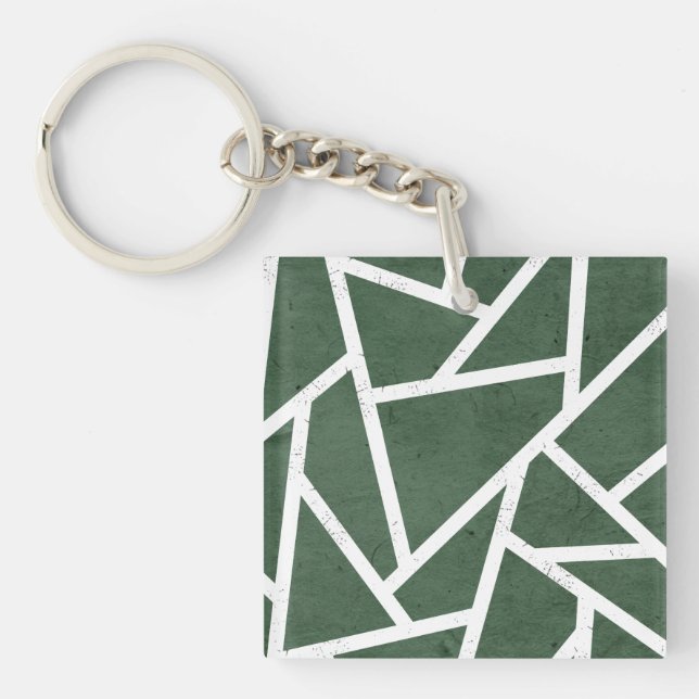 Green and white mosaic pattern key ring (Front)