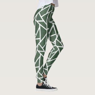Green and white mosaic pattern leggings
