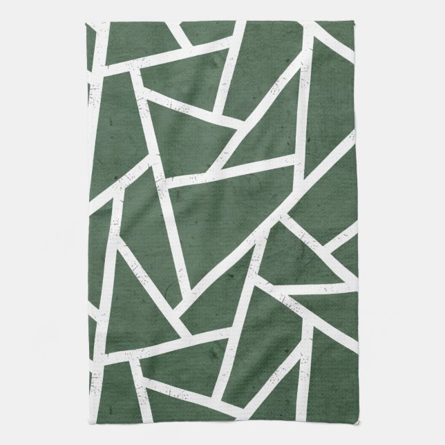 Green and white mosaic pattern tea towel (Vertical)