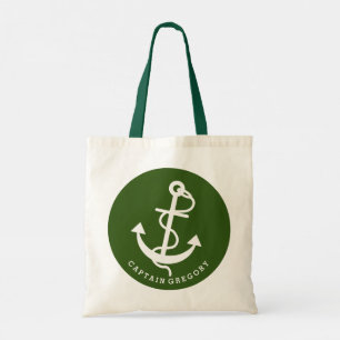 Green And White Nautical Anchor 2 Tote Bag