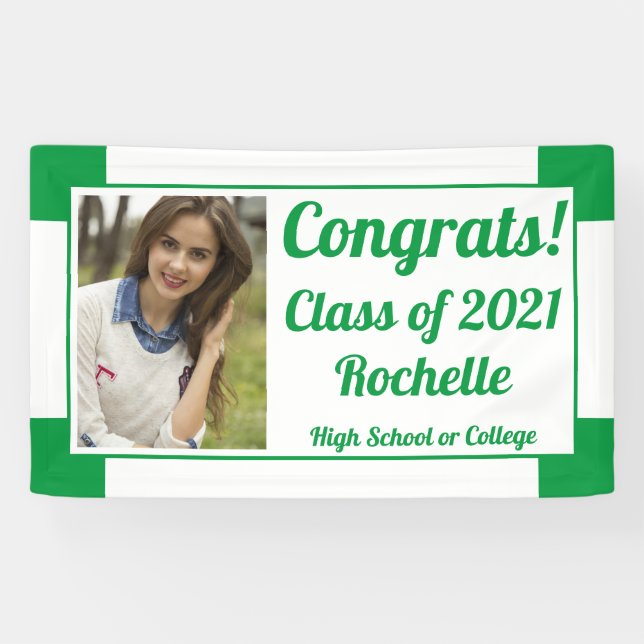 Green and White One Photo Class Year Graduation Banner (Horizontal)