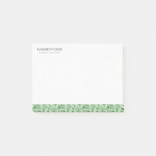Green and White Paisley Pattern Post-it Notes (Front)